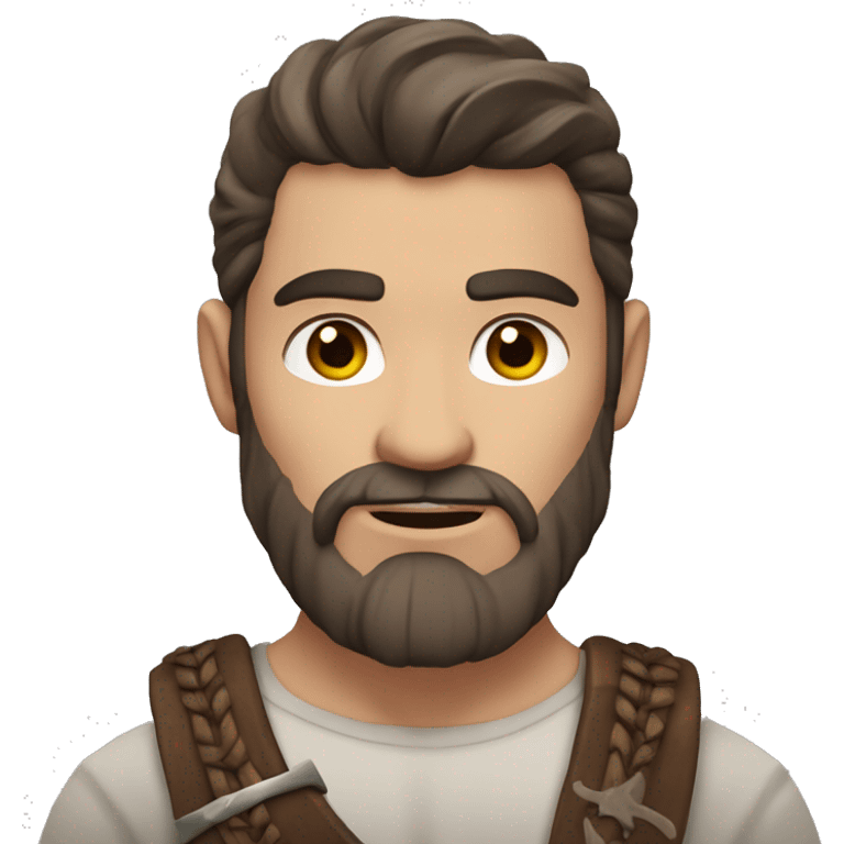 Attractive viking man no smile with long dark brown hair brown eyes and stubble emoji