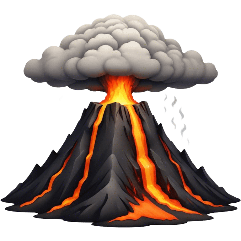 Cinematic Realistic Volcano Emoji, Powerful and awe-inspiring, with molten lava flowing from its jagged, smoking peak, casting an orange glow in the surrounding darkness. The landscape around it is barren and rocky, with clouds of ash rising into the sky. Soft glowing outline, capturing the essence of raw power and fiery energy in a towering volcano. emoji