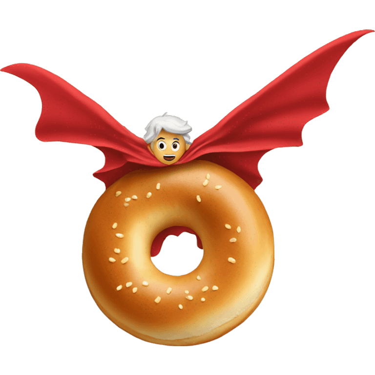 flying bagel wearing a red cape emoji