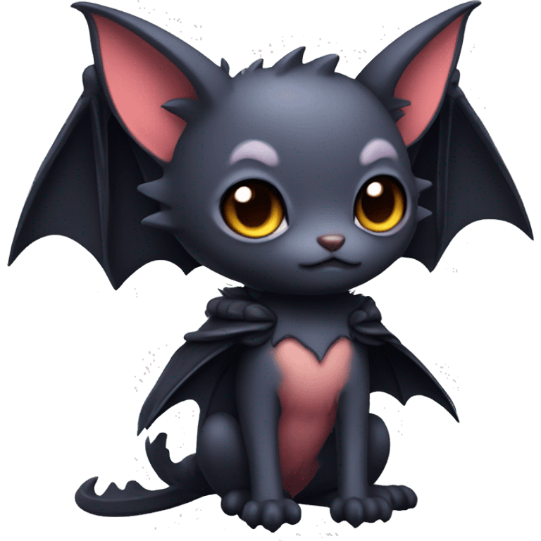  Kawaii Edgy Cool Beautiful Bat-Nargacuga-Litten with big Bat Ears full body emoji