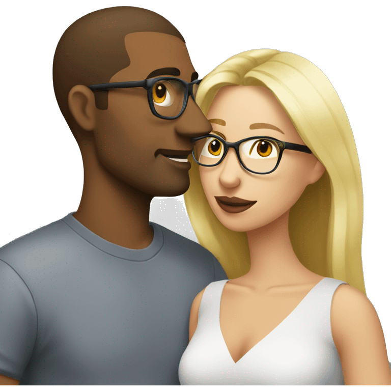 Blond woman glasses kissing brunette man emoji