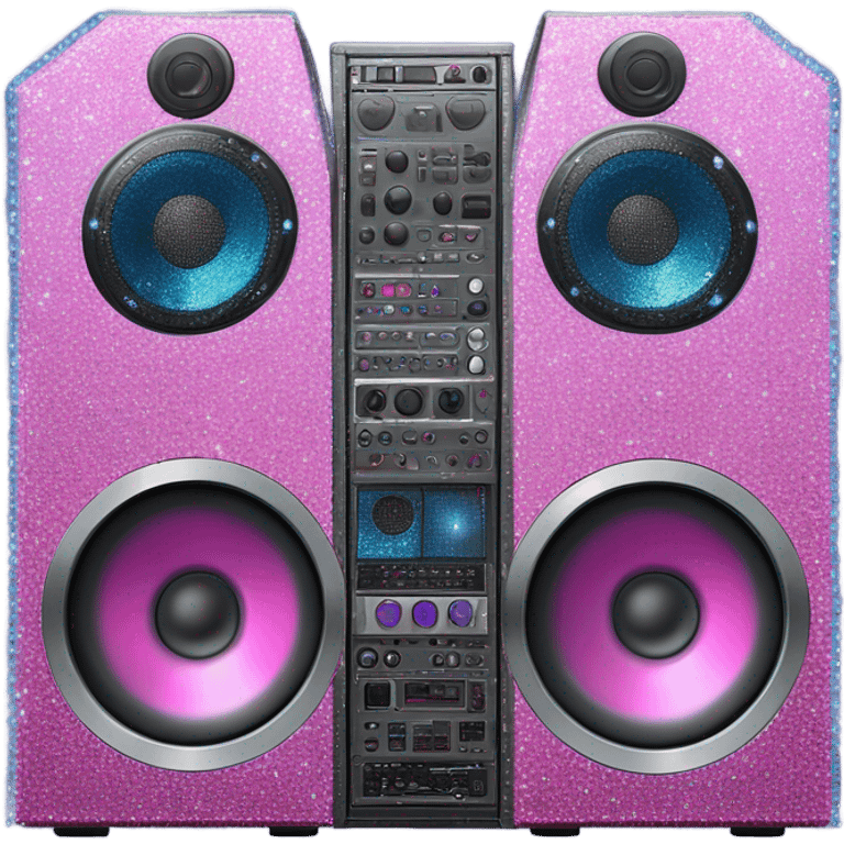 Realistic isolated DJ console speakers with pink,blue,and purple sparkling diamonds and rhinestones on it. emoji