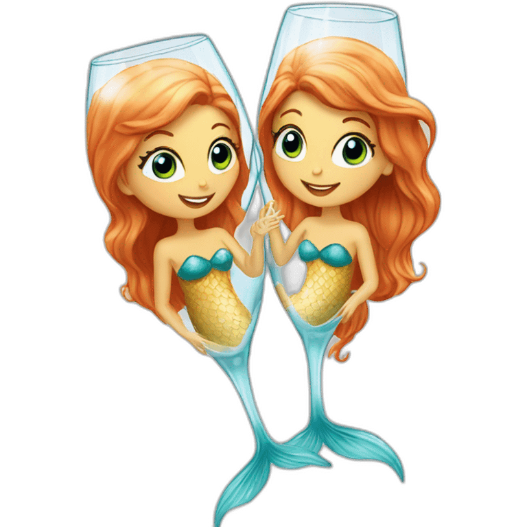 Two mermaids swim in a champagne glass emoji