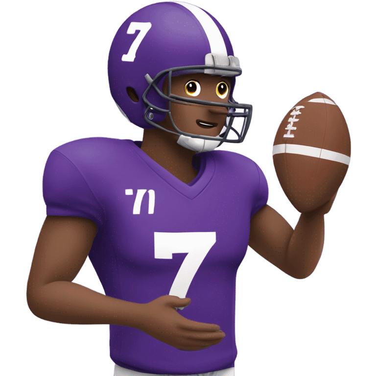 Someone catching a football in a purple football jersey wearing number 7 emoji