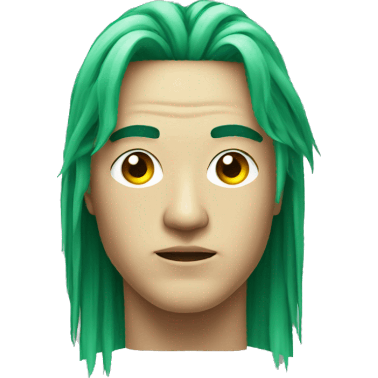 Head of Asian male cyborg with long green hair and circuits emoji