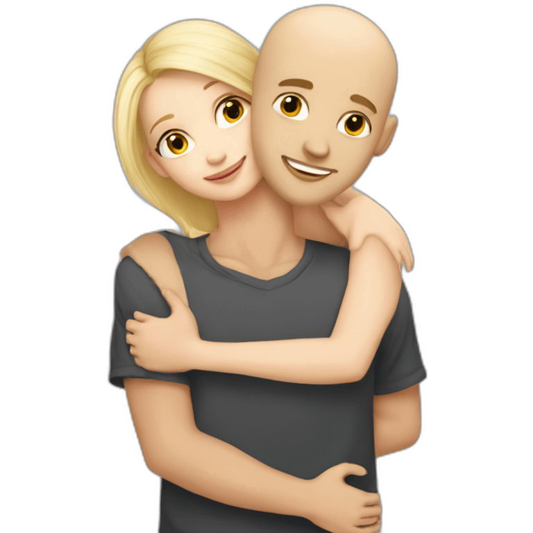 cute blonde girl with her bald boyfriend hugging each other emoji