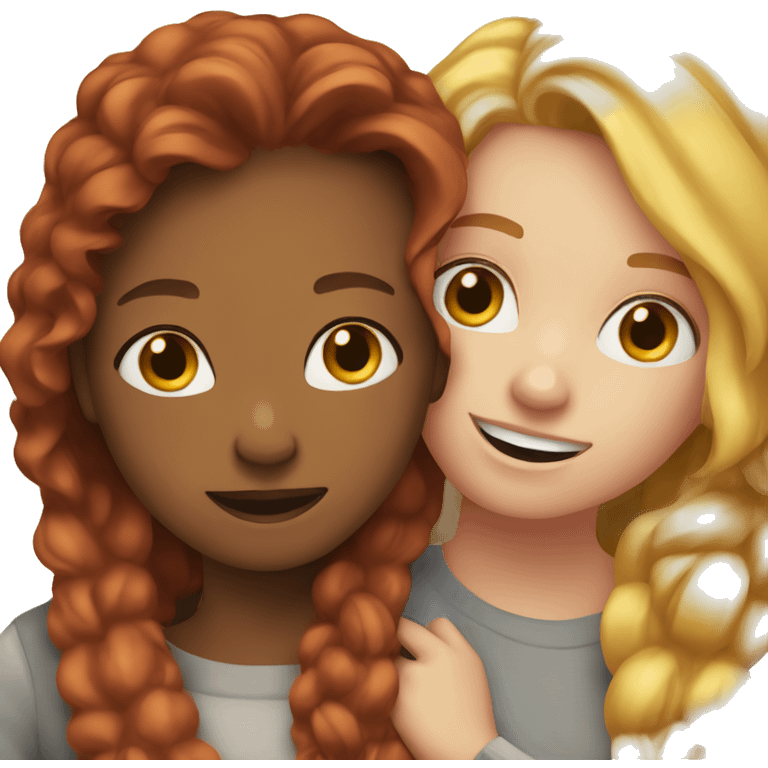 Two girl friends hugging . One blonde one red head  emoji