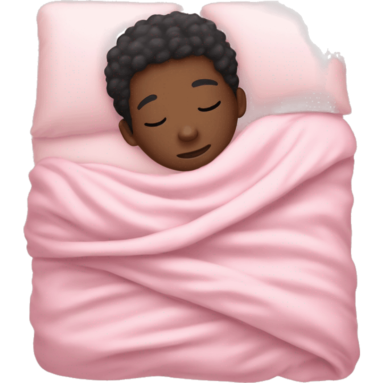 Black boy sleeping with pastel pink blanket emoji