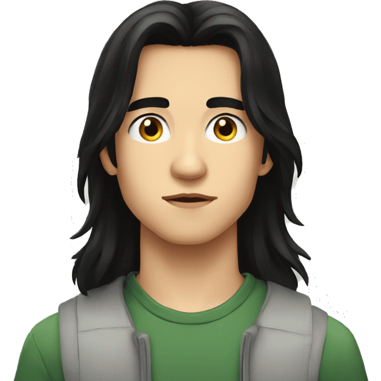 european teenager boy long black hair serious face emoji