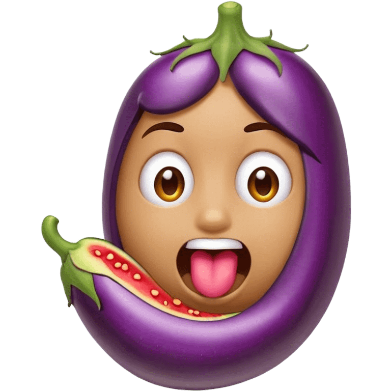 emoji licking an egg plant emoji