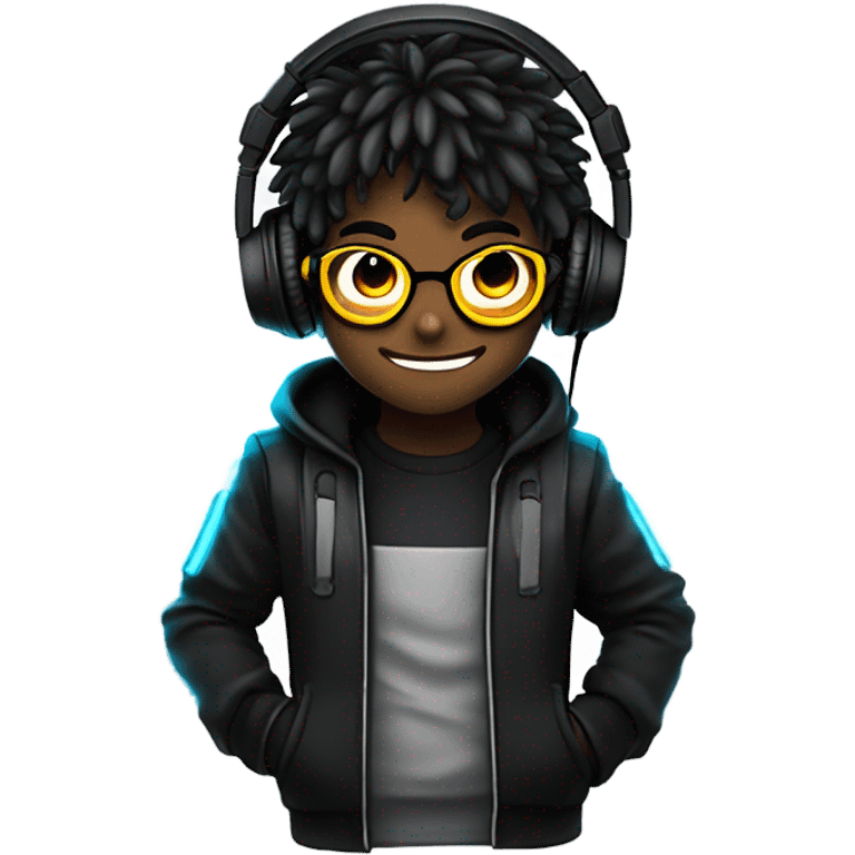 1 - anime ou chibi

2 - cabelo preto, mascara preta e cabelo preto e óculos de grau

3 - RPG e tecnologia

4 - Fones Headset com leds neon, terno preto e luvas  emoji