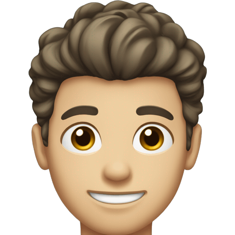 a handsome young man with brown eyes, dark hair, pompadour cut, small nose, small chin, small mouth, light white skin, blue background emoji