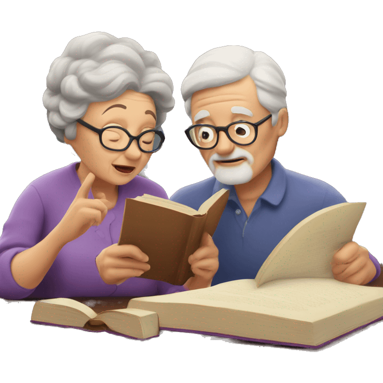 Granny and grandpa reading a book emoji