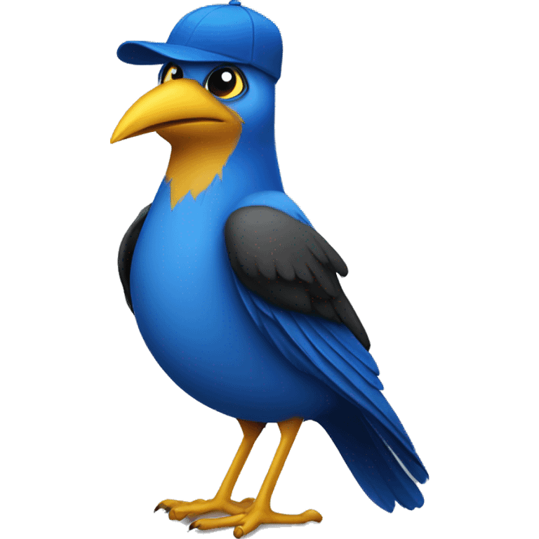 blue bird without wings with yellow beak and black French cap emoji