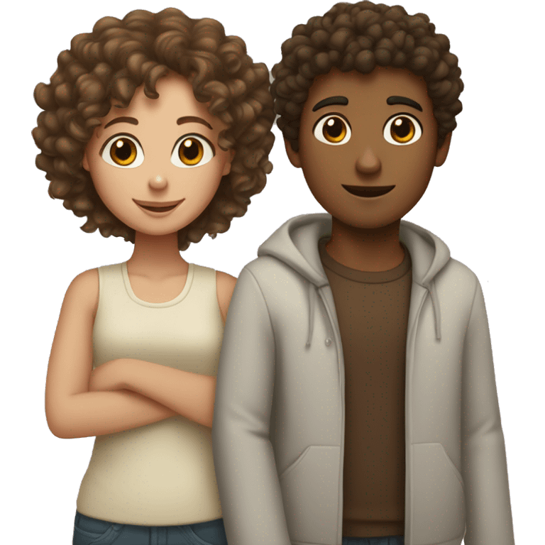 brown boy with curly hair with white girl with brown hair hearts emoji