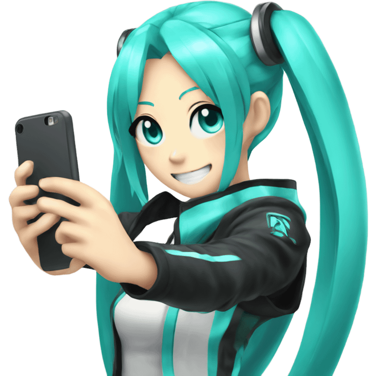 Buff hatsune miku taking a selfie emoji