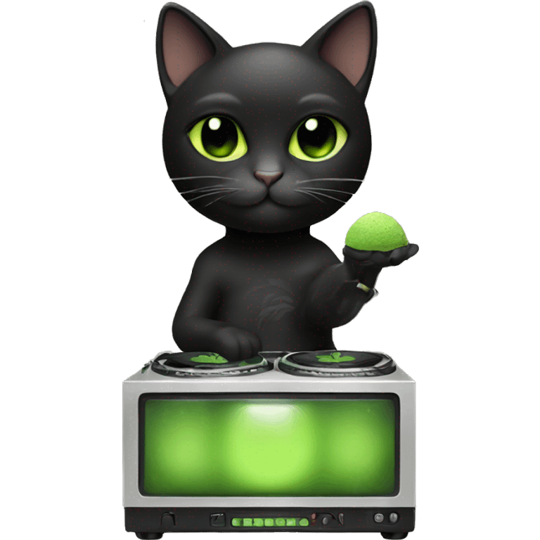 black dj cat with matcha emoji