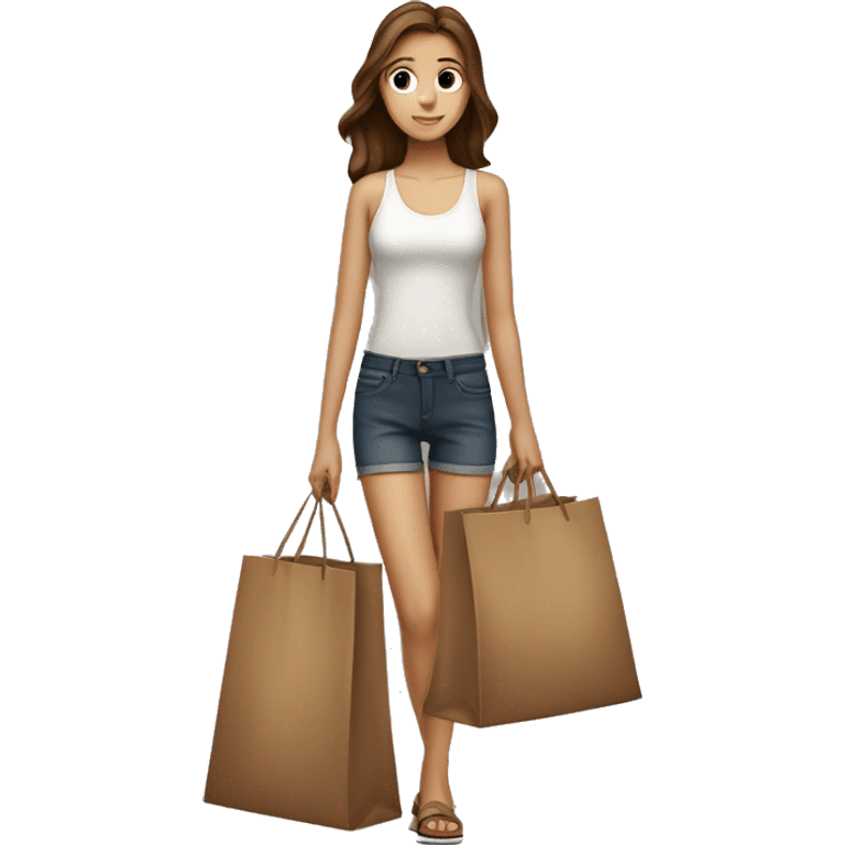 Slender brown-haired girl with big bags from the store emoji