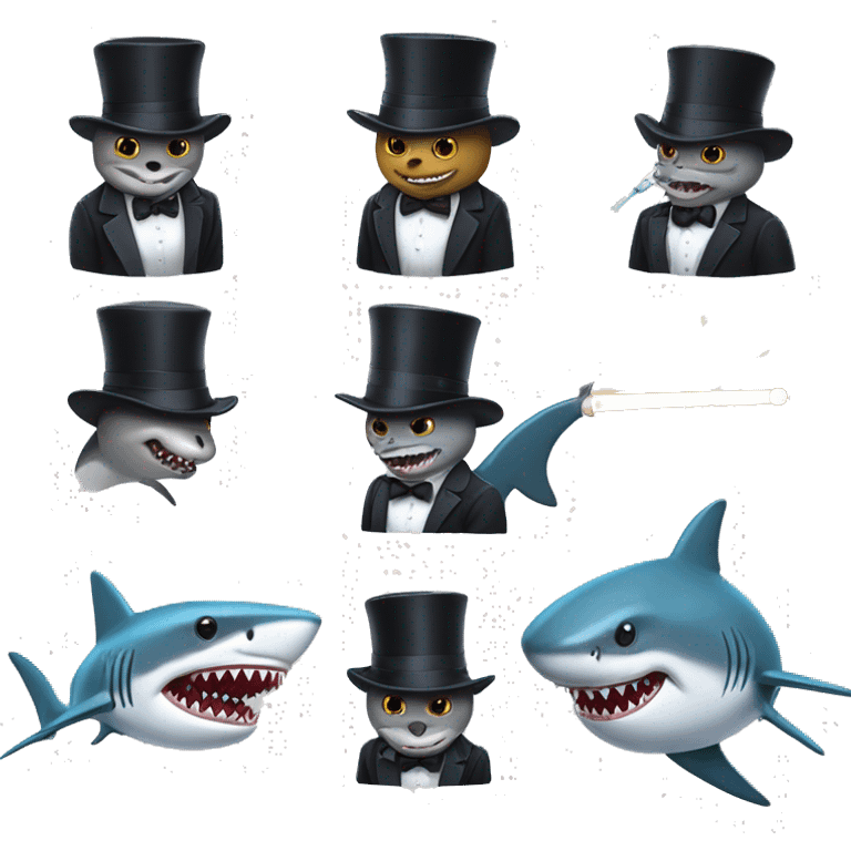 Shark with a top hat and tuxedo while having a lightsaber battle with a shark with a top hat and tuxedo emoji