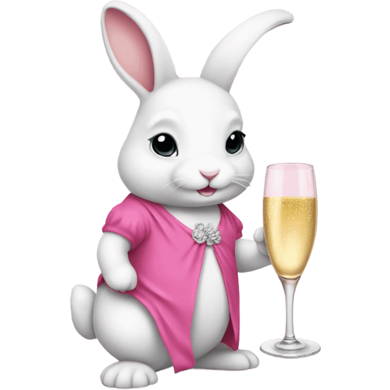 white bunny wearing a pink dress drinking champagne  emoji