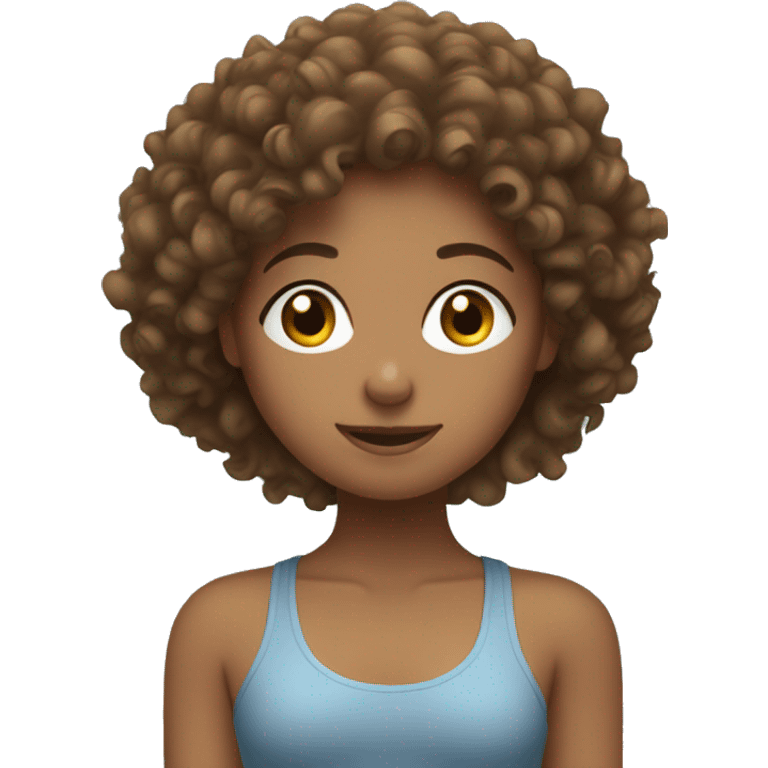 Brown, curly haired girl doing Pilates emoji