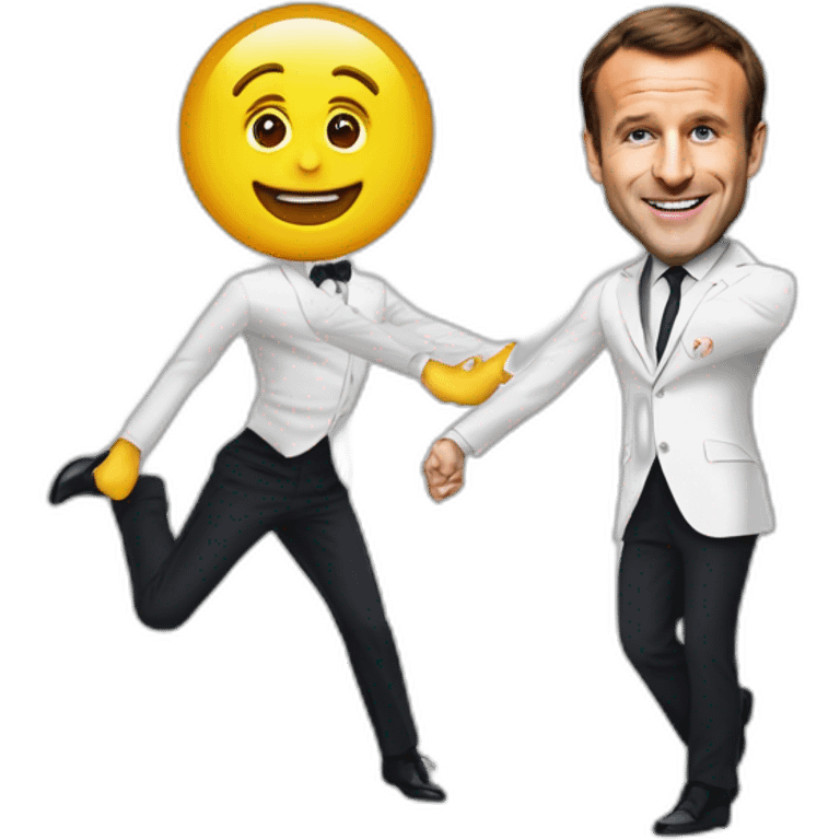 Dacing macron with face of teddy vear emoji