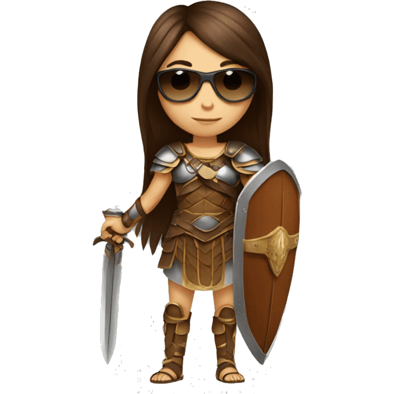 Girl gladiator with long straight brown hair and sunglasses  emoji