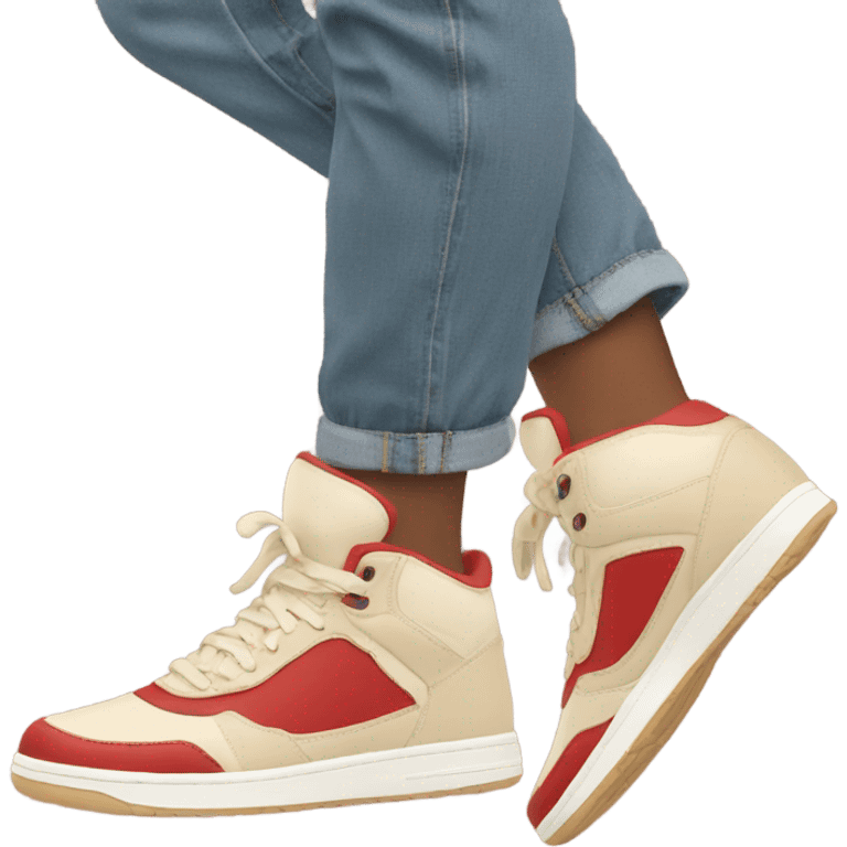 red and beige sneakers on feet emoji