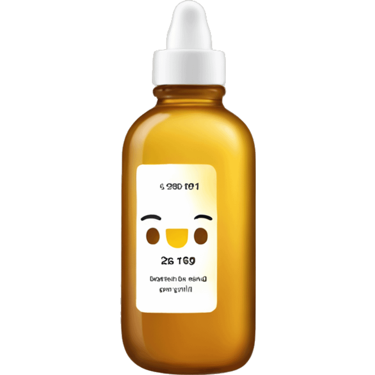 bottle of body oil with label emoji