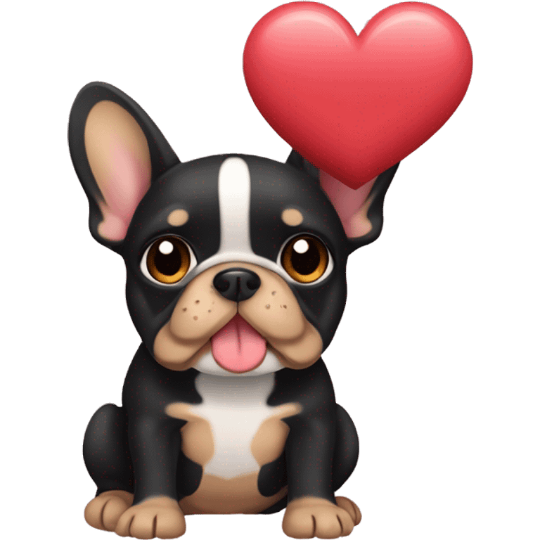 Black and tan frenchie dog holding heart  emoji