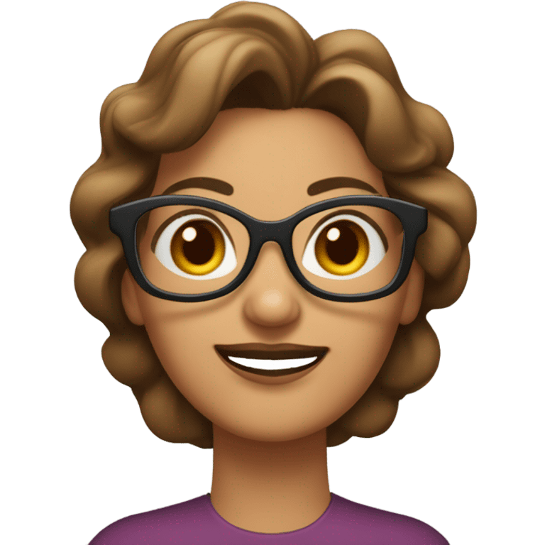 chica blanca de mediana edad con gafas estilo mariposa y pelo rizado castaño con canas emoji