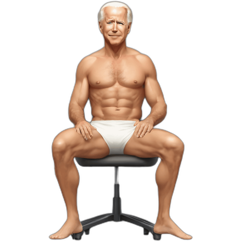 sexy joe biden wearing string bikini top and a skirt acting out that scene from basic instinct sitting facing forward legs apart(full body, ios17, sitting legs spread apart) emoji