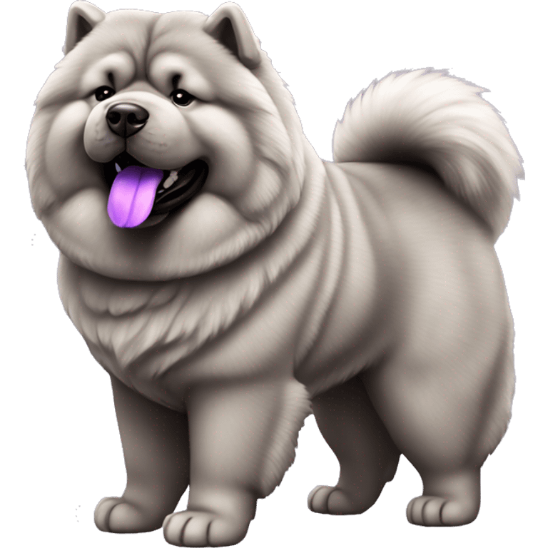 Full body gray Chow chow with purple tongue, photorealistic 4k emoji