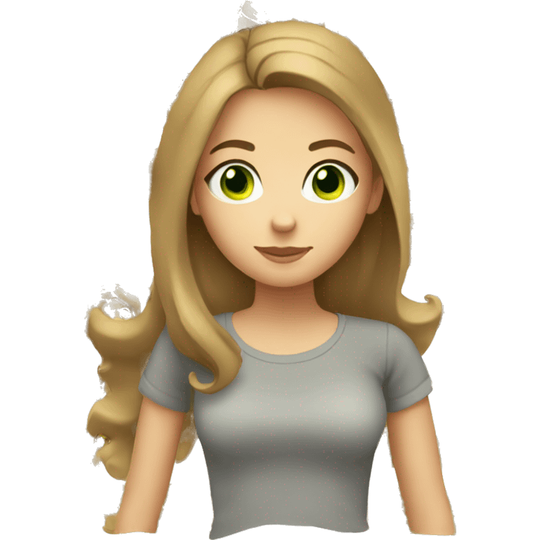 girl with light brown hair and green eyes and a gray T-shirt  emoji