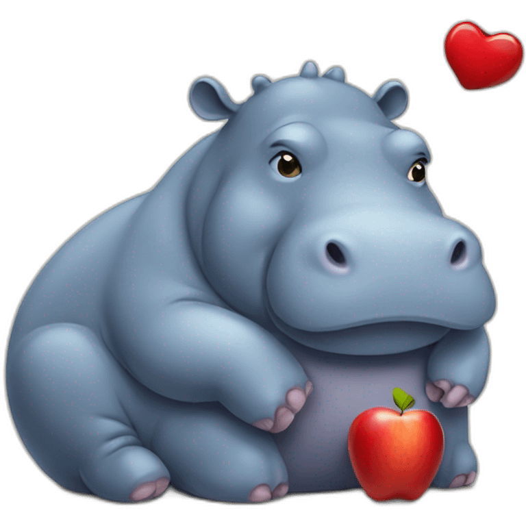 Tired hippo in love with a red apple emoji