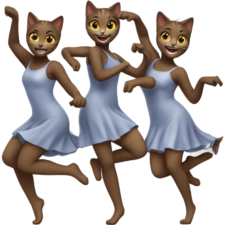 four happy girl cats dancing emoji