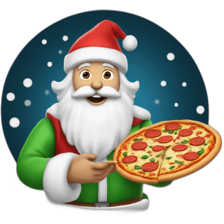 Pere noel mignon qui a des pizza dans les main emoji