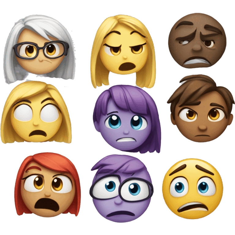 Inside Out: joy, anger, disgust, sadness, anxiety, fear, melancholy, envy, and shame. emoji