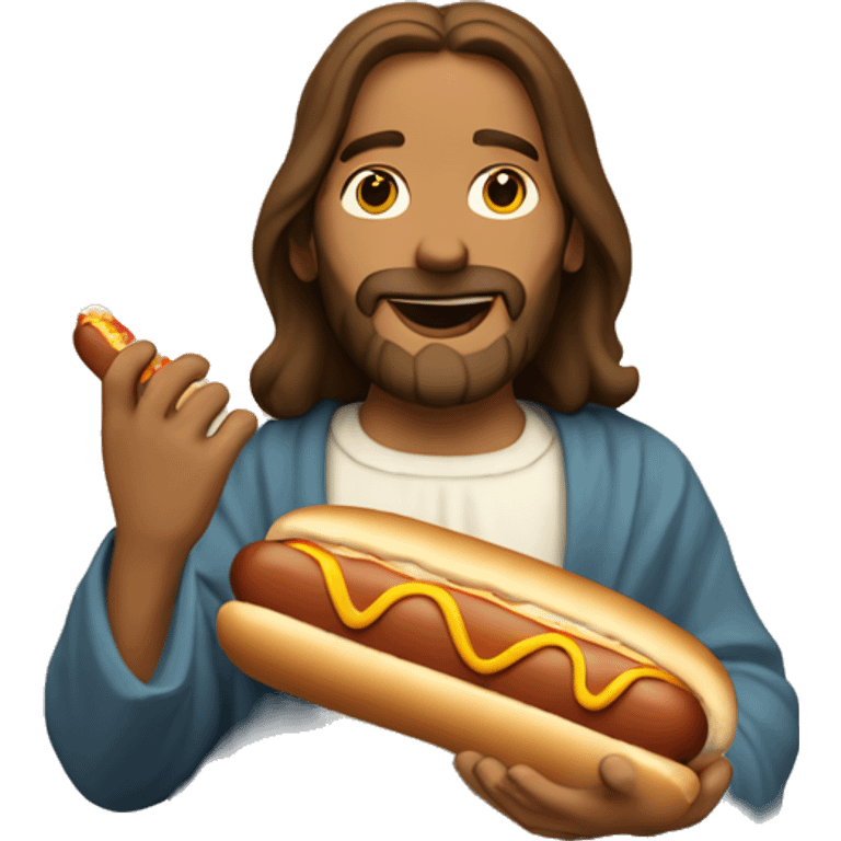 Jesus eating a hot dog emoji