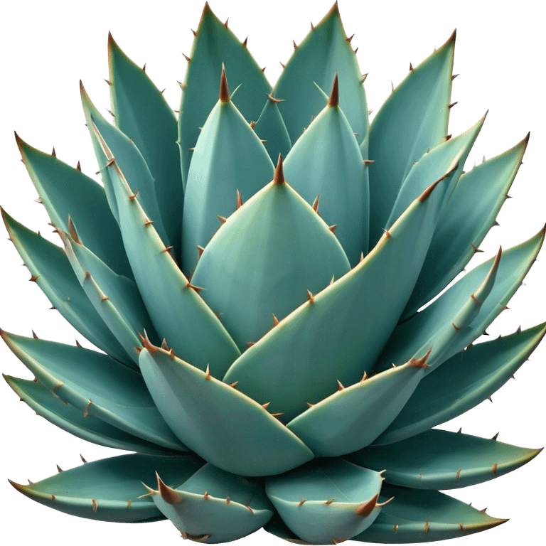 Cinematic Realistic Agave Emoji, Bold and spiky, with long, pointed leaves forming a rosette pattern. The sharp edges and soft blue-green hue exude a sense of rugged beauty and desert resilience. Soft glowing outline, capturing the essence of survival and strength in a striking agave plant! emoji