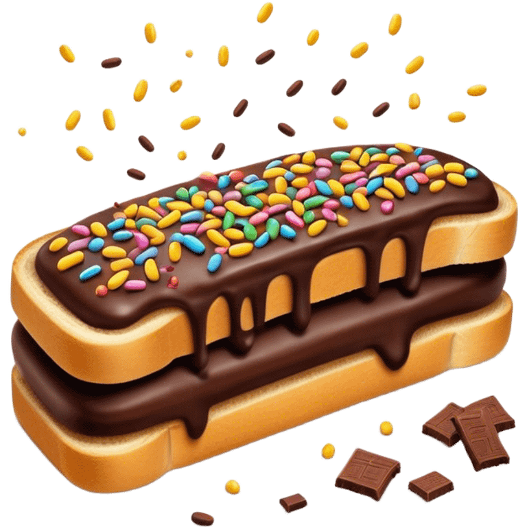 Hagelslag Cinematic Realistic Hagelslag Treat Emoji, depicted as crunchy chocolate sprinkles scattered on a slice of buttered bread, rendered with vivid textures and playful, inviting lighting. emoji