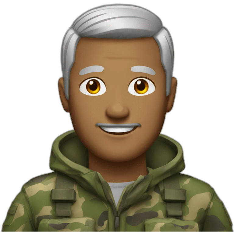 man with short gray hair dressed in camouflage emoji