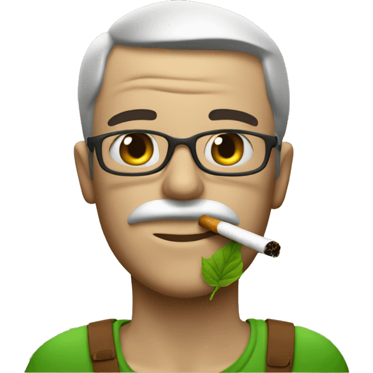 Guy smoking a cigarette with green leaf filling and a brown lead wrap emoji