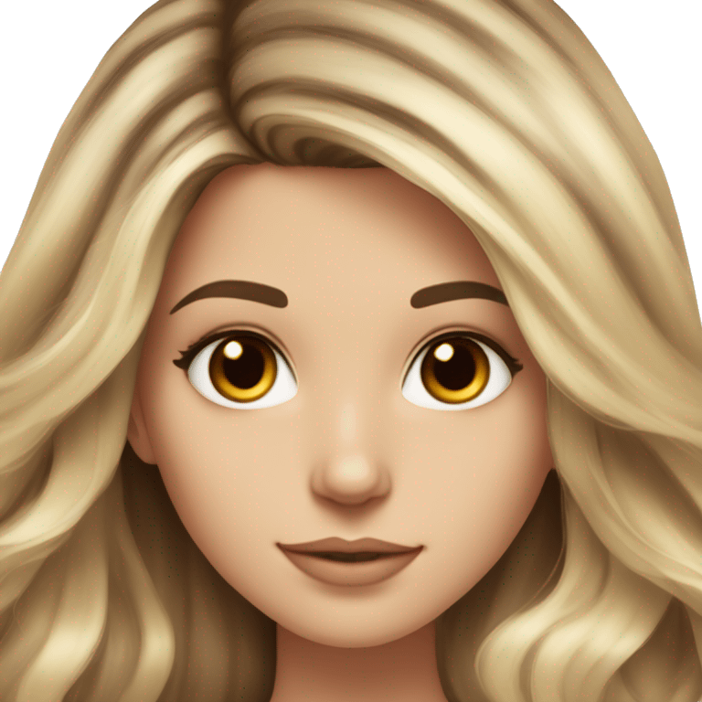 White girl brown eyes with long voluminous brown hair with blonde highlights balayage  emoji