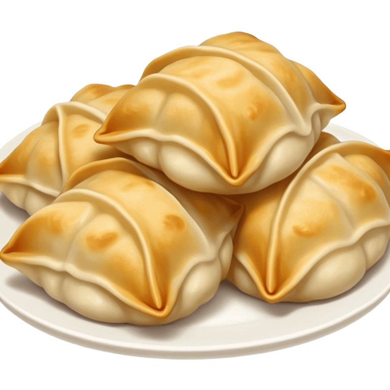 Gyoza Cinematic Realistic Gyoza Dish Emoji, depicted in a close-up view of 1 to 2 delicate dumplings with a crisp, golden exterior and savory filling, rendered with exquisite detail and dynamic lighting. emoji