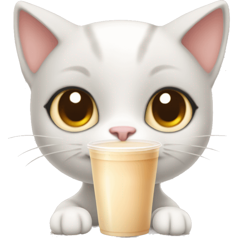 Cute cat drinking milk tea emoji