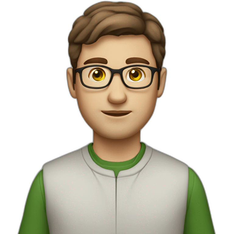 guy with glasses, brown-haired ecologist, thick eyebrows green eyes emoji