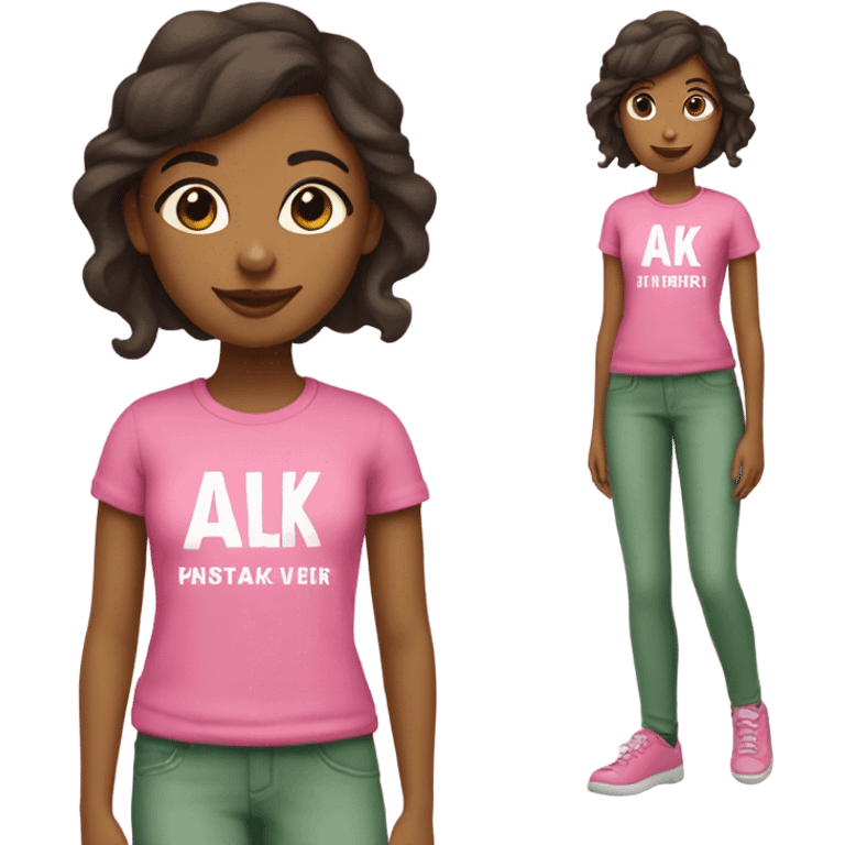 Brown girl wearing pink and green with “AKA” t shirt  emoji