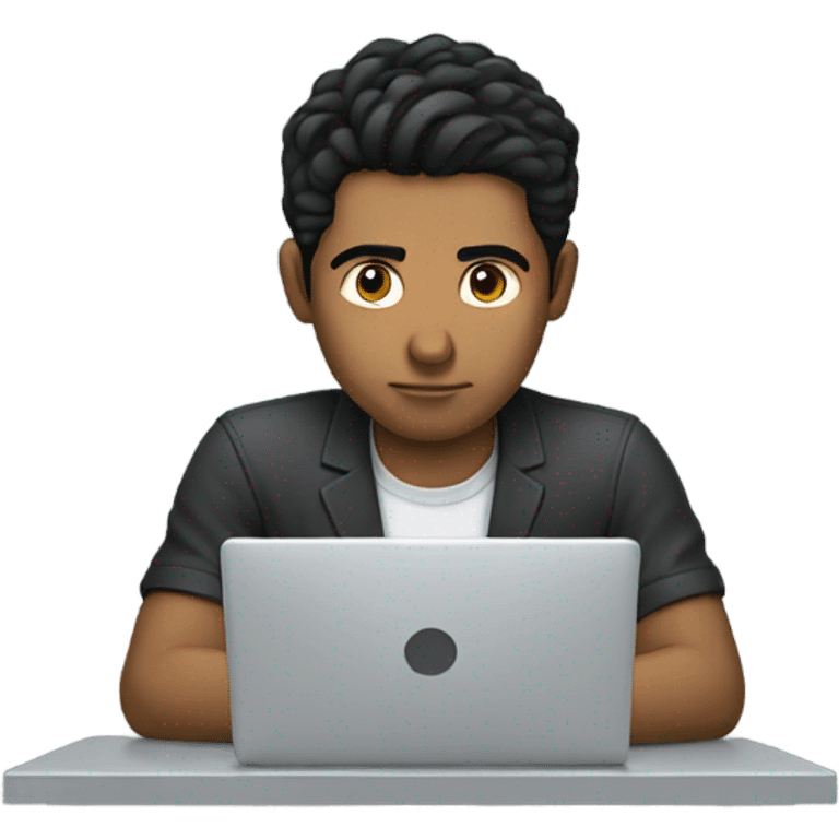 a man working on a laptop, black hairs emoji