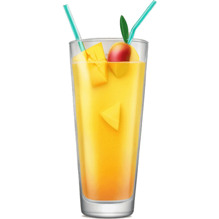 cocktail in a tall glass with a slice of mango and a straw emoji